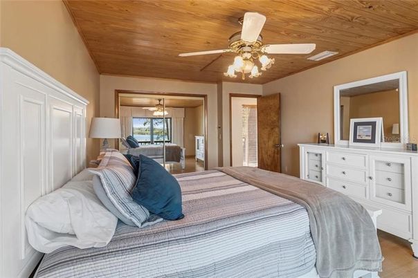 Bedroom, Interior, Pendant Lights, Wooden Ceilings, Wood Texture Flooring