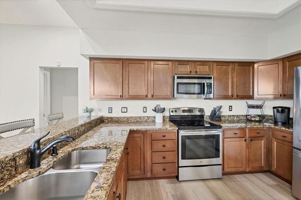 Interior, Kitchen, Stainless Steel Appliances, Wood Texture Flooring