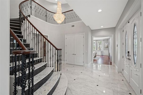 Chandelier, Interior, Marble, Recessed Lighting, Wood Texture Flooring