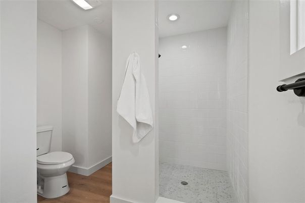 Bathroom, Interior, Recessed Lighting, Wood Texture Flooring