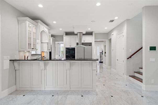 Interior, Kitchen, Marble, Recessed Lighting, Stainless Steel Appliances