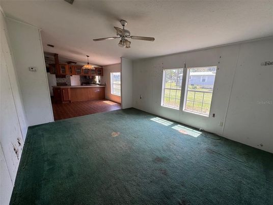 Empty room, Interior, Kitchen, Pendant Lights, Wood Texture Flooring