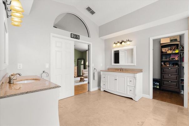 Bathroom, Dual Sink Vanities, Interior, Wood Texture Flooring