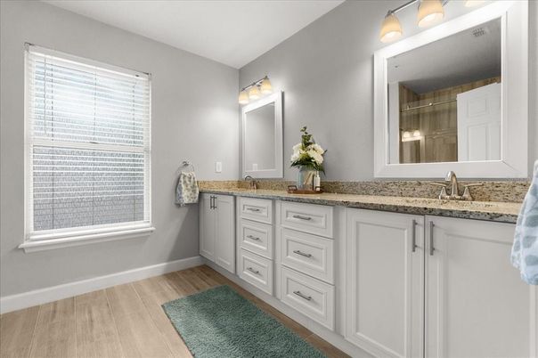 Bathroom, Dual Sink Vanities, Interior, Wood Texture Flooring