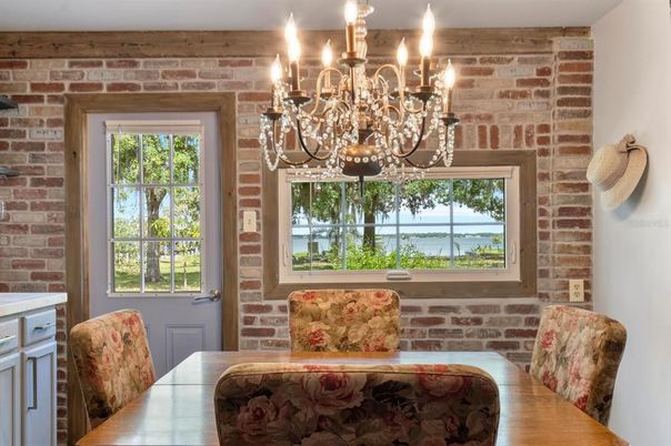 Chandelier, Dining room, Interior, Stone Walls