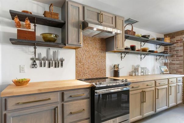 Interior, Kitchen, Stainless Steel Appliances, Stone Walls