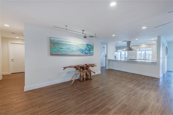 Interior, Kitchen, Recessed Lighting, Wood Texture Flooring