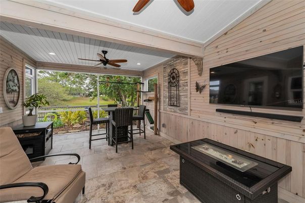 Dining room, Interior, Recessed Lighting, Stone Walls, Sun Room
