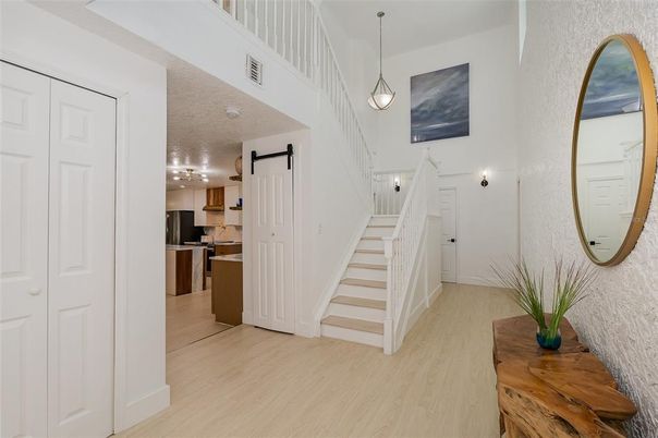 Interior, Kitchen, Pendant Lights, Stainless Steel Appliances, Wood Texture Flooring