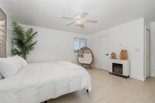 Bedroom, Fireplace, Interior, Wood Texture Flooring