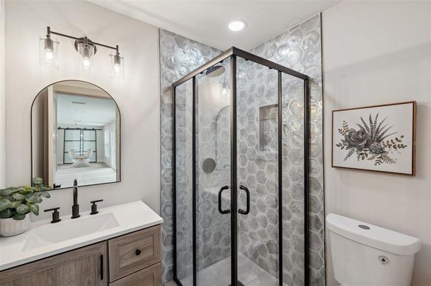 Bathroom, Glass Shower, Interior, Recessed Lighting