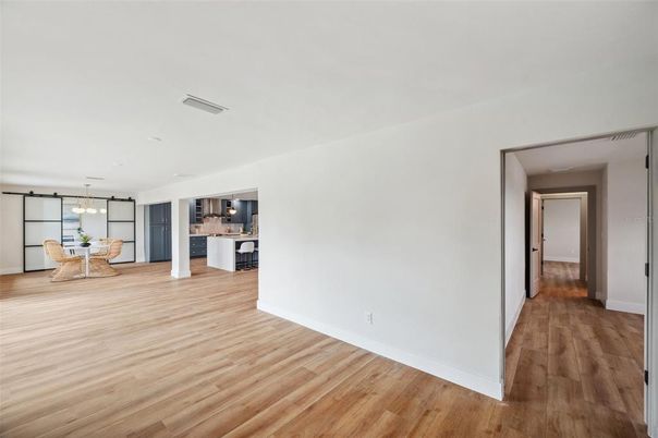 Interior, Kitchen, Pendant Lights, Wood Texture Flooring
