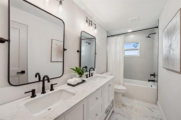 Bathroom, Dual Sink Vanities, Interior, Marble, Recessed Lighting