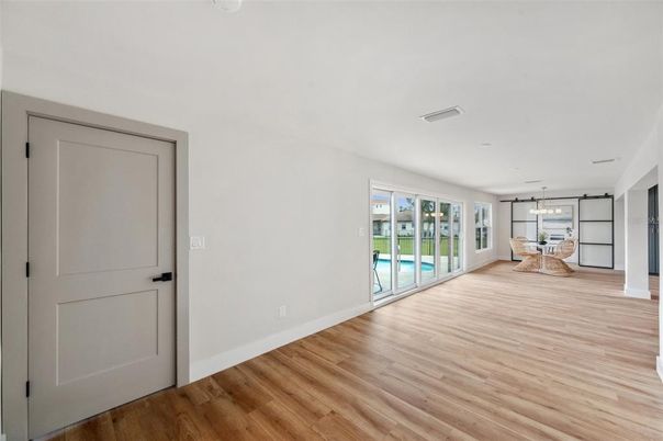 Empty room, Interior, Pendant Lights, Wood Texture Flooring
