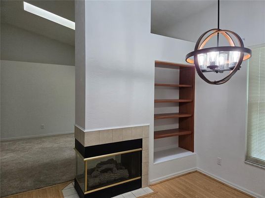Fireplace, Interior, Pendant Lights, Wood Texture Flooring