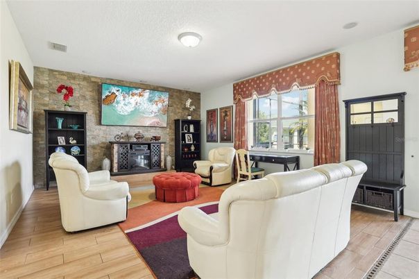 Fireplace, Interior, Living room, Stone Walls, Wood Texture Flooring