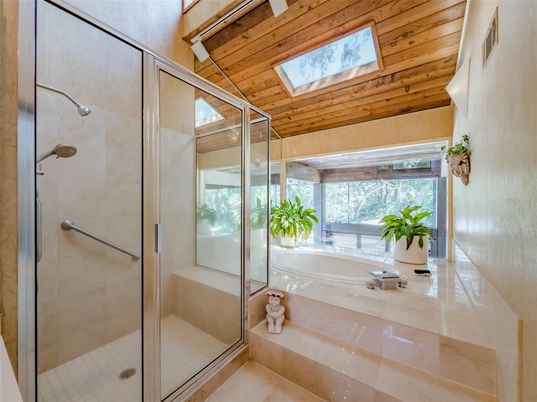 Bathroom, Glass Shower, Interior, Wooden Ceilings