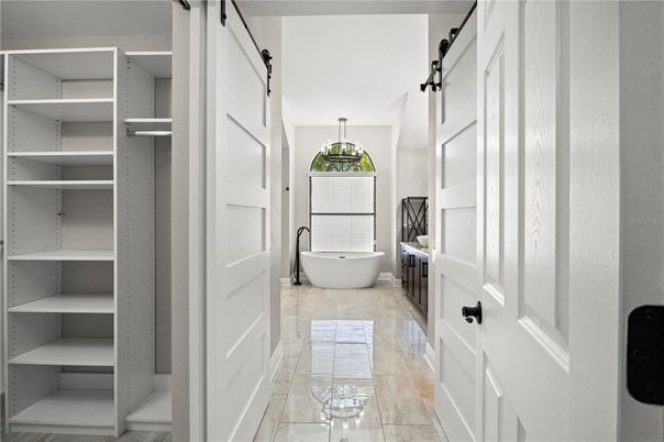 Bathroom, Free Standing Baths, Interior, Pendant Lights, Walk-in Closets
