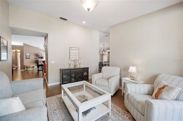 Dining room, Interior, Living room, Pendant Lights, Recessed Lighting, Wood Texture Flooring