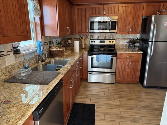 Interior, Kitchen, Stainless Steel Appliances, Wood Texture Flooring