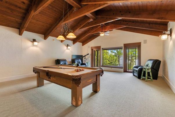 Billiard Table, Game Room, Interior, Pendant Lights, Wooden Beams, Wooden Ceilings