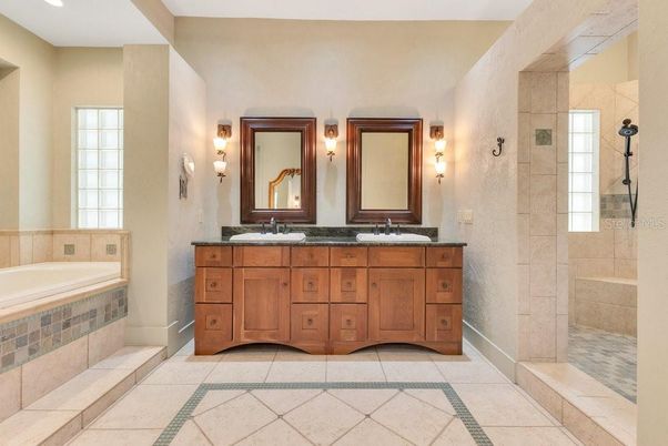 Bathroom, Dual Sink Vanities, Glass Shower, Interior, Recessed Lighting