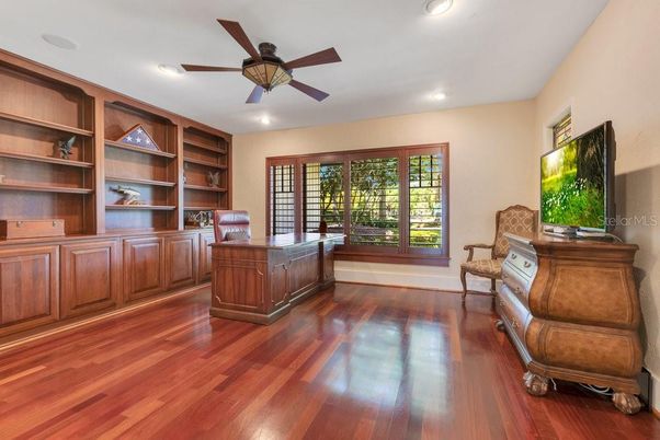 Home Office, Interior, Recessed Lighting, Wood Texture Flooring