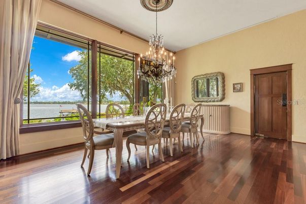 Chandelier, Dining room, Interior, Water, Wood Texture Flooring