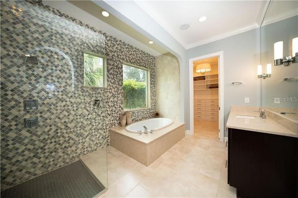 Bathroom, Dual Sink Vanities, Glass Shower, Interior, Recessed Lighting