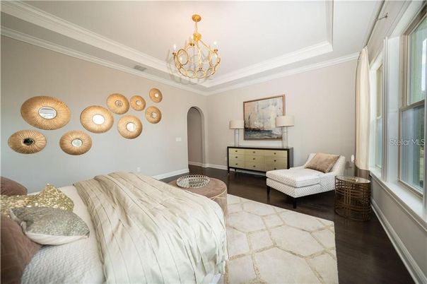 Bedroom, Chandelier, Interior, Wood Texture Flooring