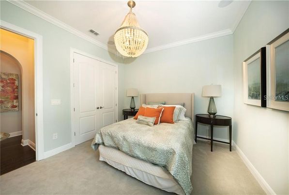 Bedroom, Chandelier, Interior, Wood Texture Flooring