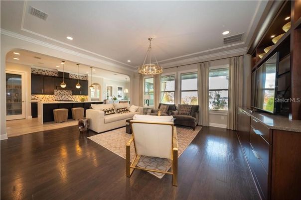 Interior, Kitchen, Living room, Pendant Lights, Recessed Lighting, Wood Texture Flooring