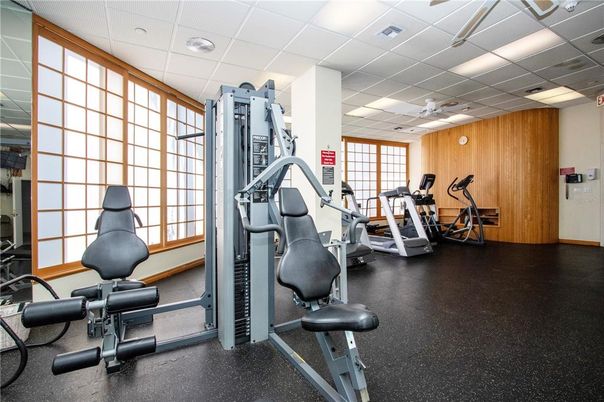 Fitness Equipment, Gym, Interior, Recessed Lighting, Wooden Walls