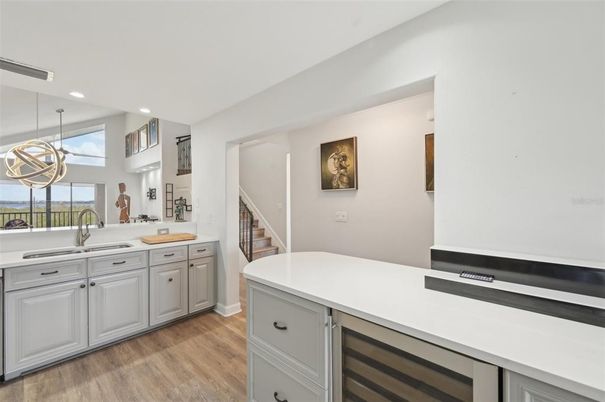 Interior, Kitchen, Pendant Lights, Recessed Lighting, Wood Texture Flooring