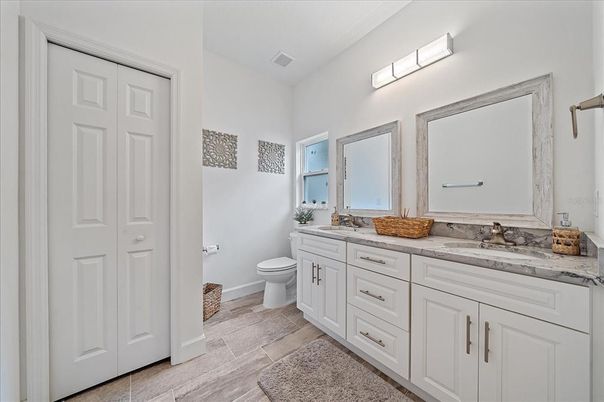 Bathroom, Dual Sink Vanities, Interior, Wood Texture Flooring