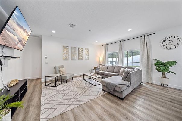 Interior, Living room, Recessed Lighting, Wood Texture Flooring