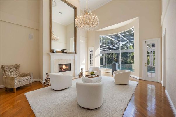 Chandelier, Fireplace, Interior, Living room, Wood Texture Flooring
