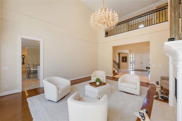 Chandelier, Dining room, Fireplace, Interior, Living room, Wood Texture Flooring