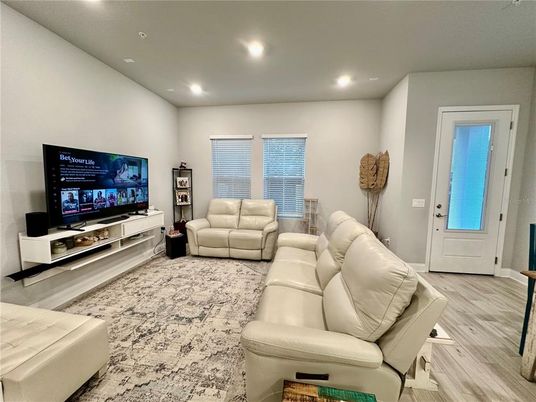Interior, Living room, Recessed Lighting, Wood Texture Flooring