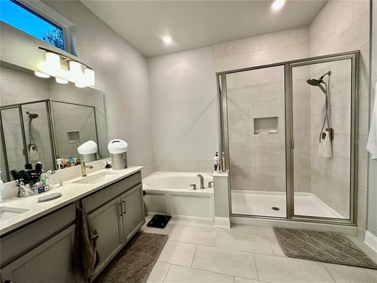 Bathroom, Dual Sink Vanities, Glass Shower, Interior, Recessed Lighting