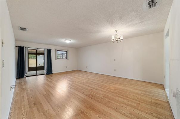Chandelier, Empty room, Interior, Wood Texture Flooring