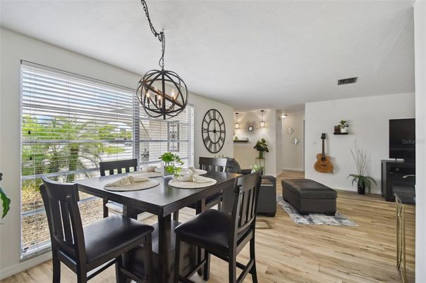 Chandelier, Dining room, Interior, Wood Texture Flooring