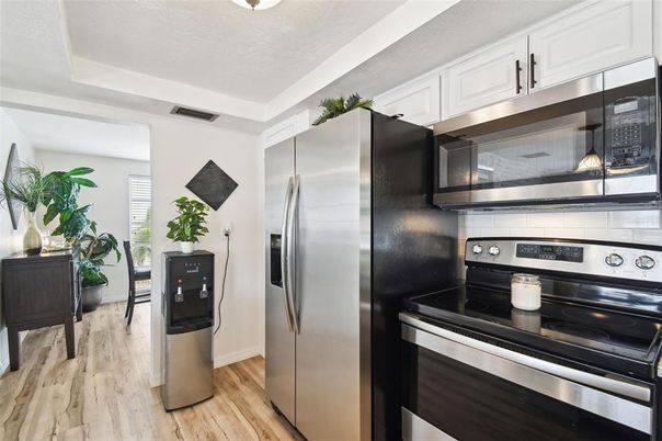 Interior, Kitchen, Stainless Steel Appliances, Wood Texture Flooring