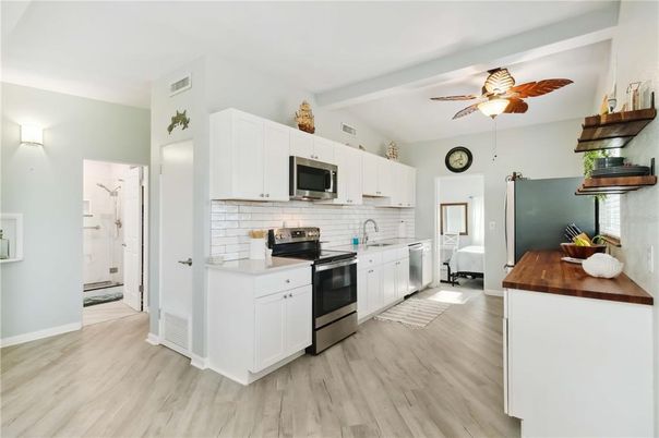 Interior, Kitchen, Stainless Steel Appliances, Wood Texture Flooring