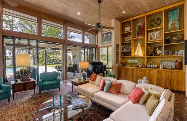 Interior, Living room, Piano, Recessed Lighting, Wooden Ceilings