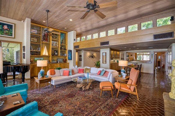 Dining room, Interior, Living room, Piano, Recessed Lighting, Wooden Ceilings