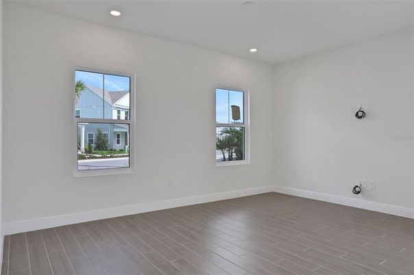 Empty room, Interior, Recessed Lighting, Wood Texture Flooring