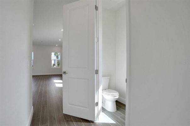 Bathroom, Interior, Recessed Lighting, Wood Texture Flooring