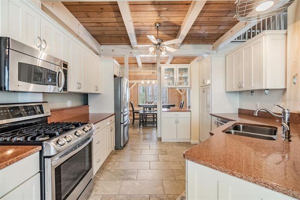 Dining room, Interior, Kitchen, Stainless Steel Appliances, Wooden Ceilings