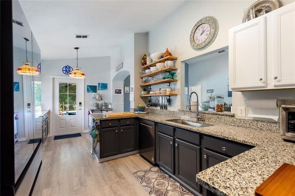 Interior, Kitchen, Pendant Lights, Wood Texture Flooring